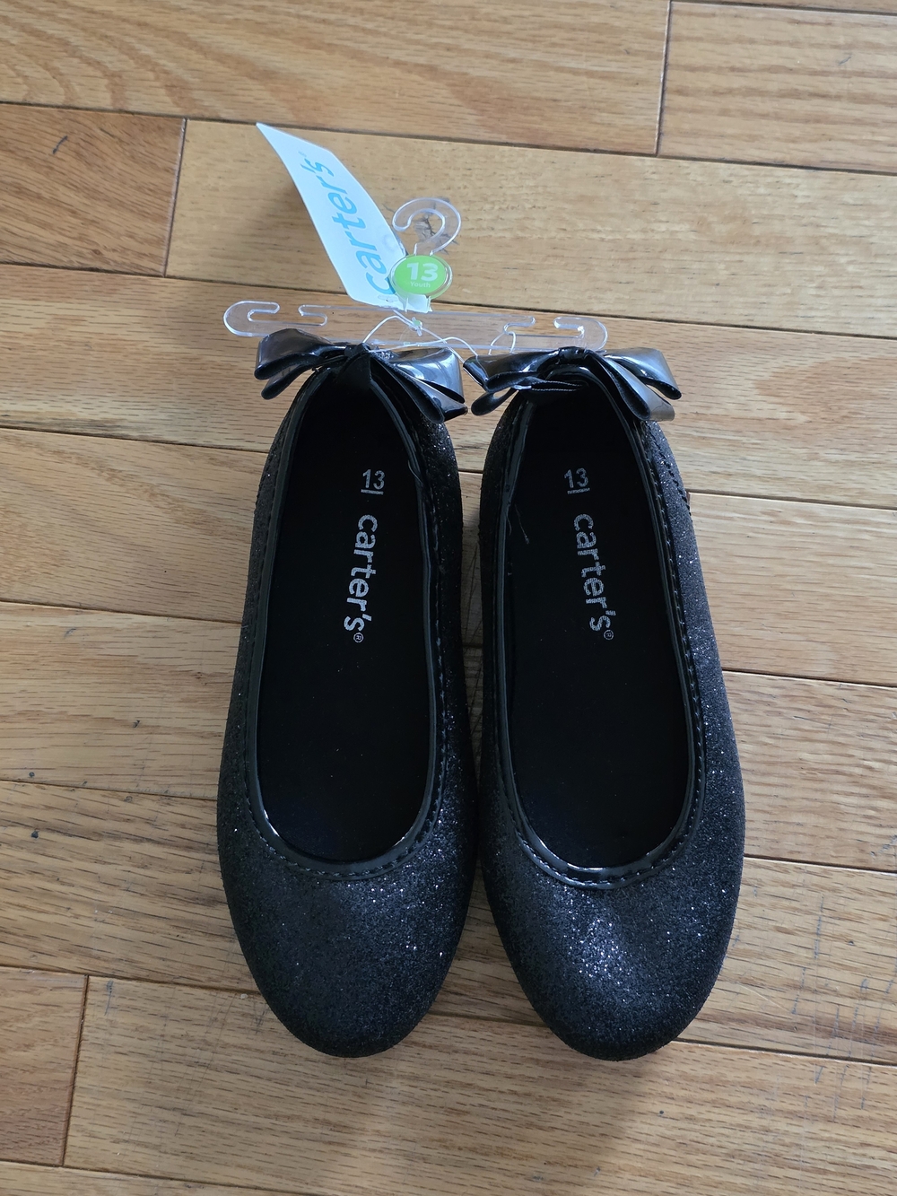 Carter's Black Glitter Bow Girls Ballet Flats